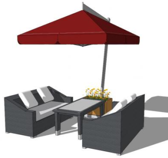 红色遮阳伞室外桌椅组合SU模型下载_sketchup草图大师SKP模型