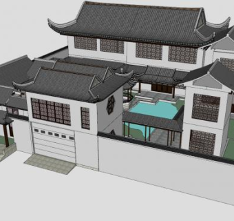 四合院建筑住宅SU模型下载_sketchup草图大师SKP模型