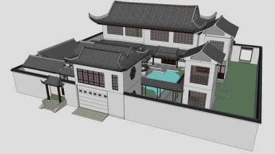 四合院建筑住宅SU模型下载_sketchup草图大师SKP模型