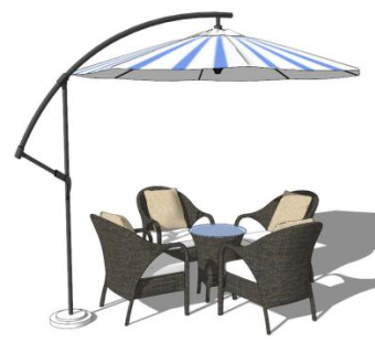 户外藤编沙发座椅遮阳伞SU模型下载_sketchup草图大师SKP模型