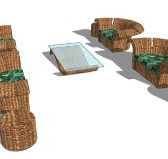 户外藤编椅子茶几SU模型下载_sketchup草图大师SKP模型