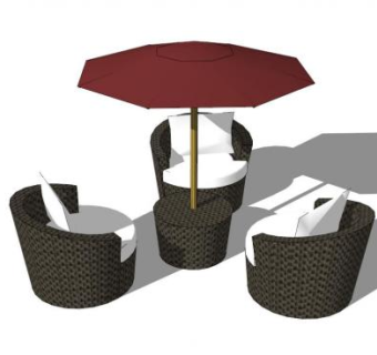 户外藤编座椅沙发遮阳伞SU模型下载_sketchup草图大师SKP模型