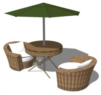 户外藤编座椅遮阳伞SU模型下载_sketchup草图大师SKP模型