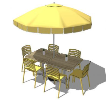 黄色遮阳伞户外桌椅sketchup模型下载_sketchup草图大师SKP模型