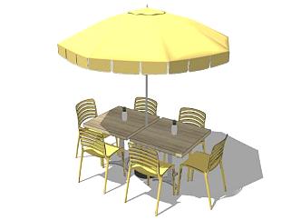 黄色遮阳伞户外桌椅sketchup模型下载_sketchup草图大师SKP模型