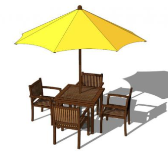 黄色遮阳伞室外桌椅SU模型下载_sketchup草图大师SKP模型