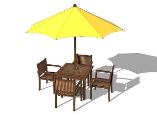 黄色遮阳伞室外桌椅SU模型下载_sketchup草图大师SKP模型
