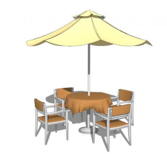 黄色遮阳伞室外桌椅组合SU模型下载_sketchup草图大师SKP模型