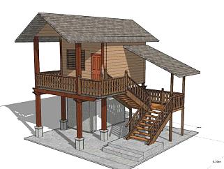 泰国吊脚楼住宅建筑木屋SU模型下载_sketchup草图大师SKP模型