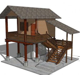 泰国吊脚楼住宅建筑木屋SU模型下载_sketchup草图大师SKP模型