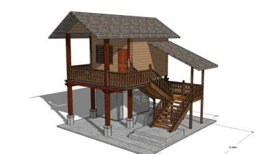 泰国吊脚楼住宅建筑木屋SU模型下载_sketchup草图大师SKP模型