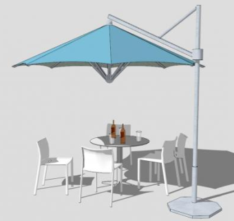简单遮阳伞室外桌椅组合SU模型下载_sketchup草图大师SKP模型