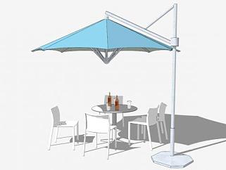 简单遮阳伞室外桌椅组合SU模型下载_sketchup草图大师SKP模型