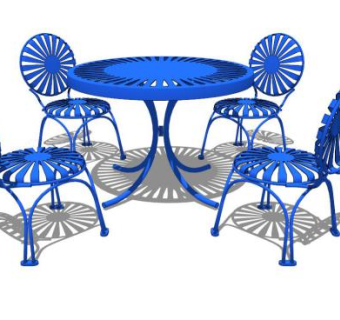 蓝色镂空室外桌椅SU模型下载_sketchup草图大师SKP模型