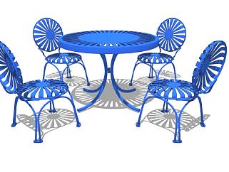 蓝色镂空室外桌椅SU模型下载_sketchup草图大师SKP模型