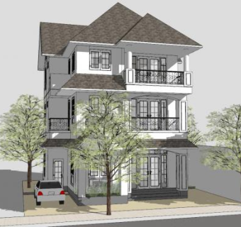 私家别墅三层建筑SU模型下载_sketchup草图大师SKP模型