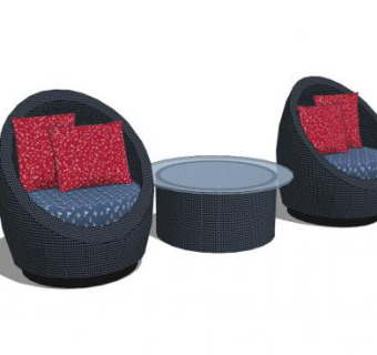 蓝色室外桌椅组合SU模型下载_sketchup草图大师SKP模型