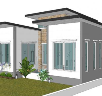 现代平房住宅建筑SU模型下载_sketchup草图大师SKP模型