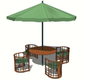 绿色遮阳伞室外桌椅SU模型下载_sketchup草图大师SKP模型