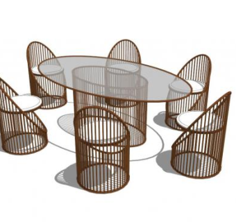 木质室外桌椅组合SU模型下载_sketchup草图大师SKP模型