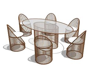 木质室外桌椅组合SU模型下载_sketchup草图大师SKP模型