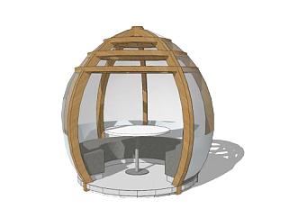 球形室外桌椅组合SU模型下载_sketchup草图大师SKP模型