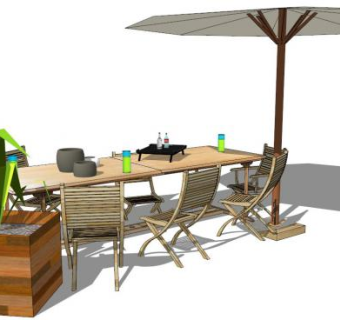 沙滩遮阳伞室外桌椅SU模型下载_sketchup草图大师SKP模型