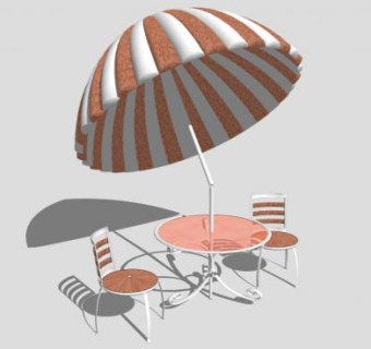 条纹遮阳伞室外桌椅组合SU模型下载_sketchup草图大师SKP模型