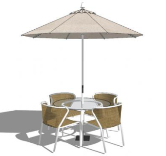 休闲遮阳伞室外桌椅组合SU模型下载_sketchup草图大师SKP模型