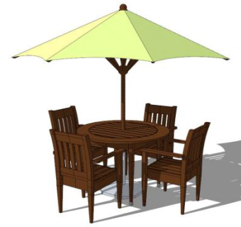 遮阳伞户外木质座椅SU模型下载_sketchup草图大师SKP模型