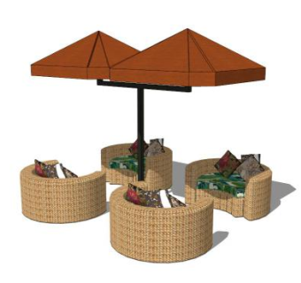 遮阳伞户外藤编座椅SU模型下载_sketchup草图大师SKP模型