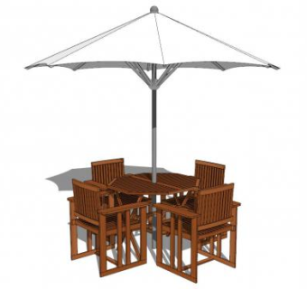 遮阳伞木质室外桌椅SU模型下载_sketchup草图大师SKP模型