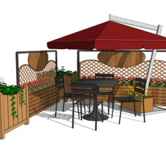 遮阳伞室外花园桌椅SU模型下载_sketchup草图大师SKP模型