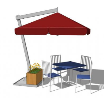遮阳伞室外蓝色桌椅组合SU模型下载_sketchup草图大师SKP模型