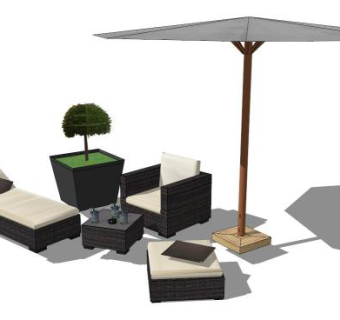 遮阳伞室外休闲桌椅SU模型下载_sketchup草图大师SKP模型