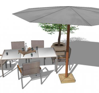 遮阳伞室外休闲桌椅组合SU模型下载_sketchup草图大师SKP模型