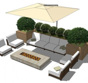 遮阳伞室外桌椅沙发组合SU模型下载_sketchup草图大师SKP模型