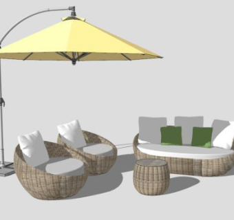 遮阳伞室外桌椅休闲沙发组合SU模型下载_sketchup草图大师SKP模型