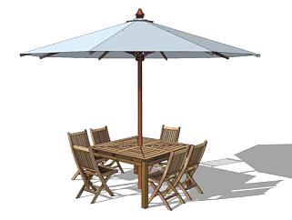 遮阳伞室外桌椅组合SU模型下载_sketchup草图大师SKP模型