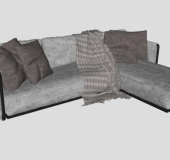 L型布艺沙发精细SU模型下载_sketchup草图大师SKP模型