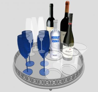 高脚杯红酒瓶SU模型下载_sketchup草图大师SKP模型