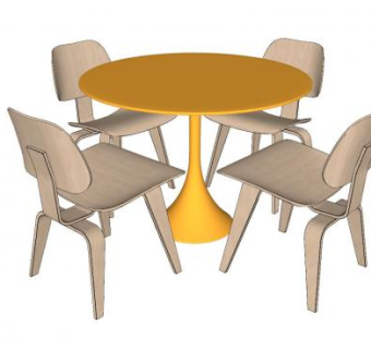 四人座餐桌椅SU模型下载_sketchup草图大师SKP模型