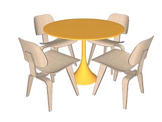 四人座餐桌椅SU模型下载_sketchup草图大师SKP模型