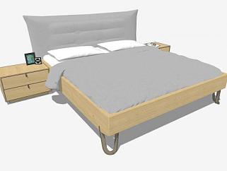 现代木质双人床家具床铺SU模型下载_sketchup草图大师SKP模型