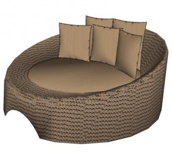 藤制圆形沙发床SU模型下载_sketchup草图大师SKP模型