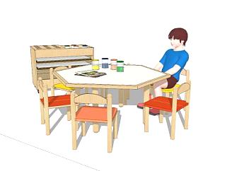 儿童桌椅组合SU模型下载_sketchup草图大师SKP模型
