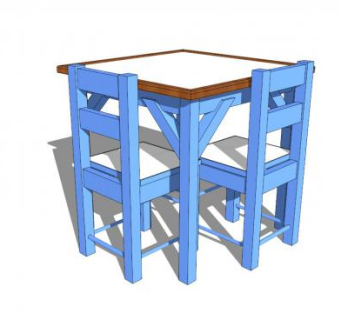 蓝色儿童桌椅组合SU模型下载_sketchup草图大师SKP模型