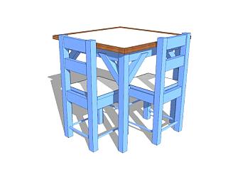 蓝色儿童桌椅组合SU模型下载_sketchup草图大师SKP模型