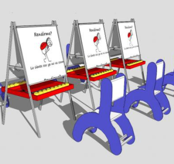 儿童画画桌椅组合SU模型下载_sketchup草图大师SKP模型