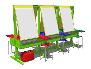 绿色画板桌椅组合SU模型下载_sketchup草图大师SKP模型